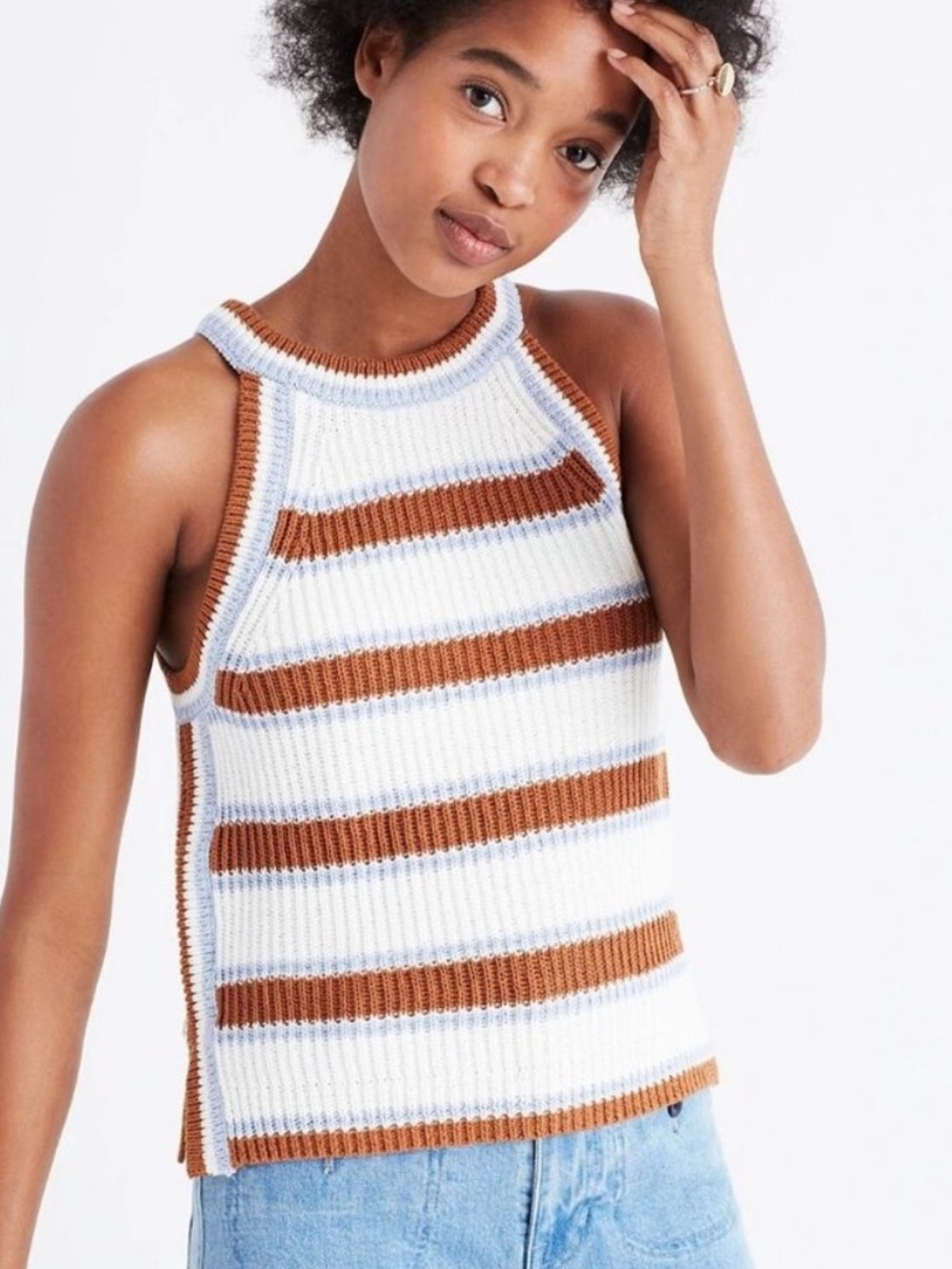 Madewell Striped Knit Tank Top Brown Blue Cream Size Small